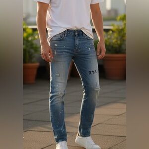 RTA Clayton mens Jean distressed white paint splatter skinny light denim size 31